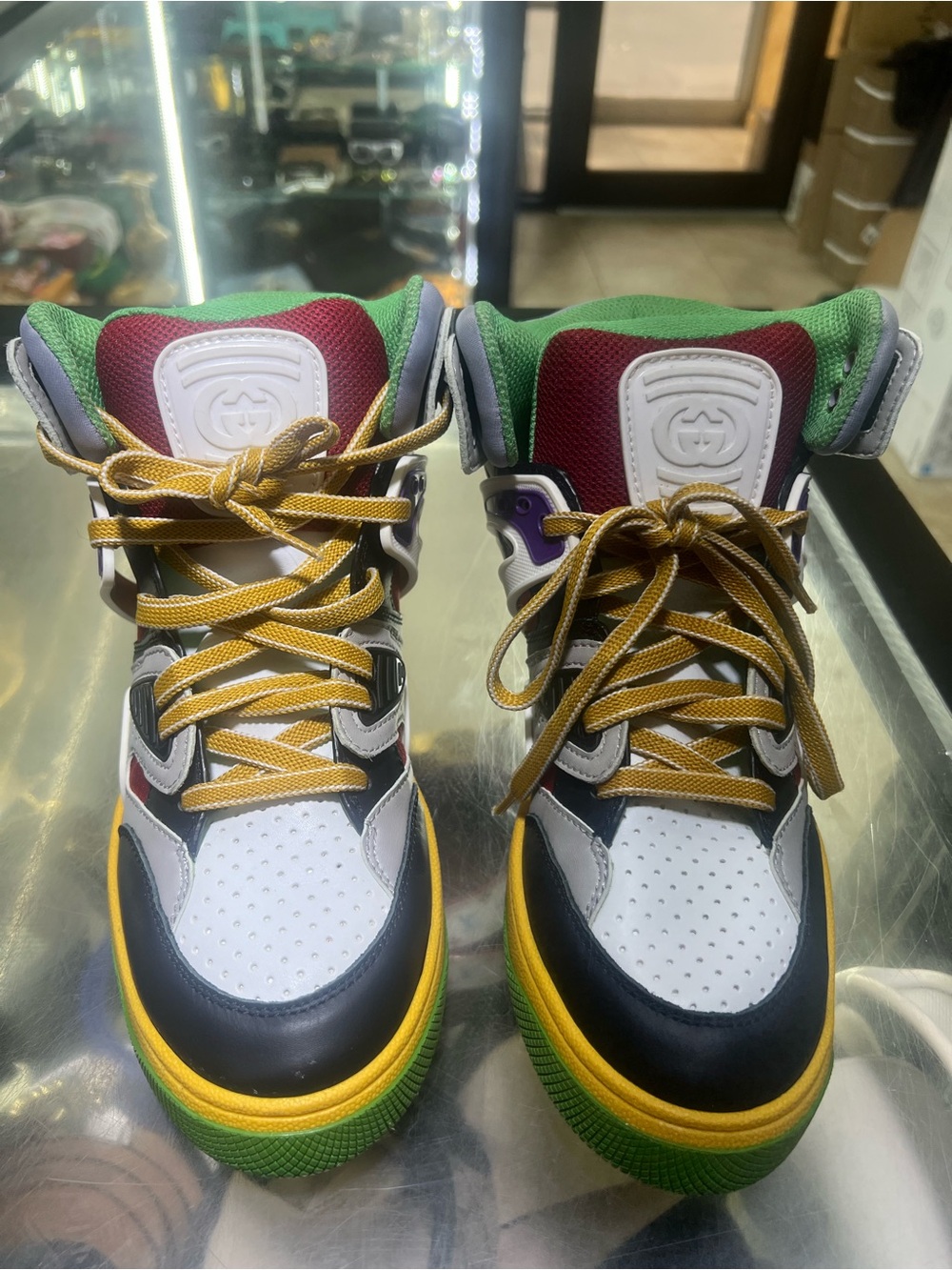 Gucci Multicolor High-Top Sneakers - White Green Yellow Black